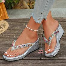 NIPAXO Sandalias de cuña con plataforma para mujer, de verano y para exteriores, chanclas de moda, cómodas y sin fatiga, brillantes, elegantes, ligeras, para reuniones al aire libre, uso diario, bodas, playa, viajes, ocio y entretenimiento, estilo bohemio, - Plateado - Ver 9