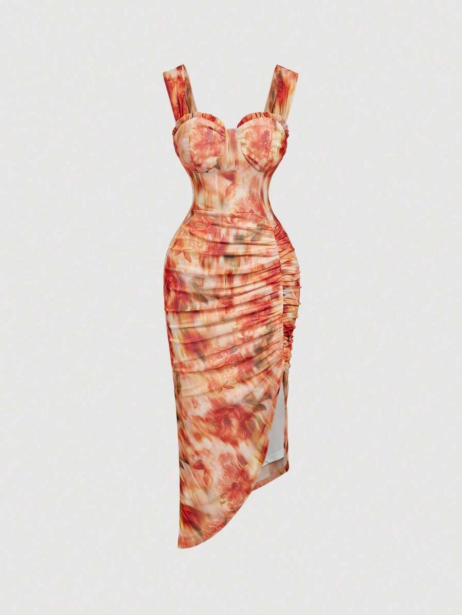 MOD Vestido elegante de mujer con malla de terciopelo con estampado floral y abertura, Vestido negro de graduación, Vestido de mujer, Vestido de bruja, Vestido de vampiro, Vestidos elegantes de mujer, Atuendo del Día de los Muertos, Gótico - Multicolor 2 - Ver 1
