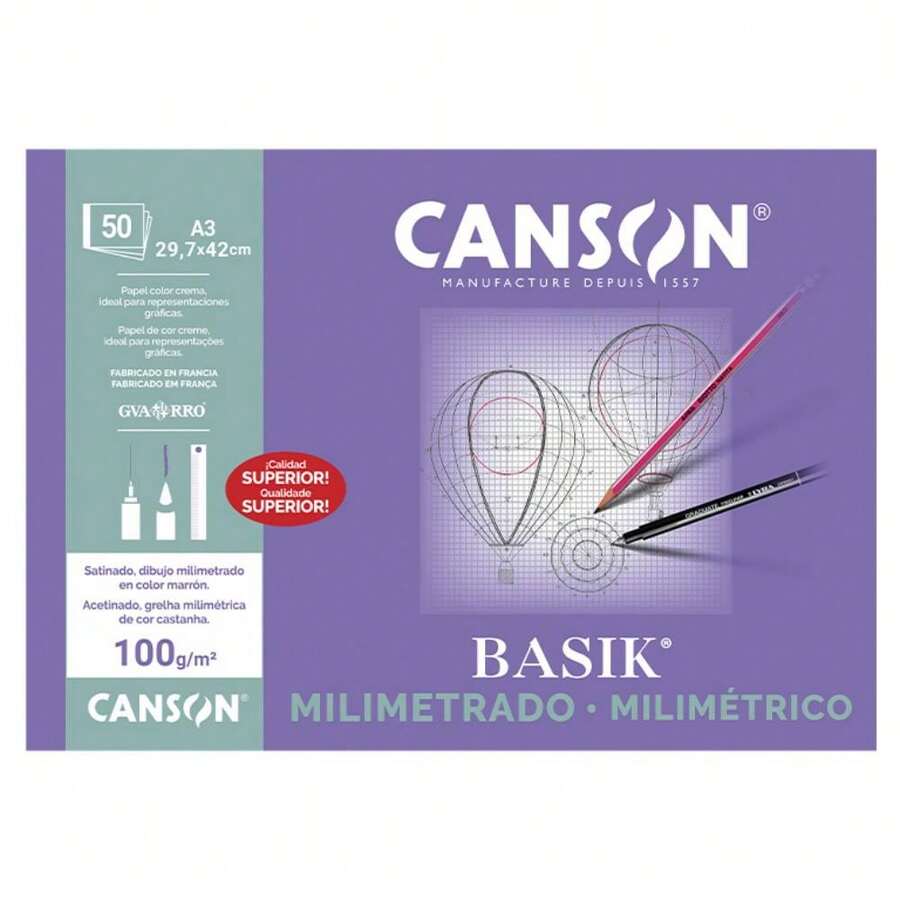 campus Bloc Millimétré Canson A4 50 Feuilles 100g Crème. Bloc encollé avec 50 feuilles de papier de 100 grammes couleur crème - A3 - Voir 1