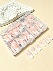 120pcs Rectangular Minimalist French Style False Nails, Upgrade Your Style, Suitable For Women And Girls DIY - Multicolor - View 2