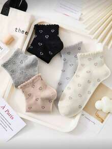 5 pares de calcetines de tobillo con encaje con diseño de corazón para mujer - Blanco - Ver 6