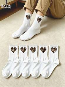 1/5 Pairs Unisex Mid-Calf Sports Socks, Simple Casual Style, Daily Wear, Fashionable Women's Socks, Personalized Socks, Suitable For Sports - White - View 6