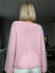 Minimalist Solid Color Versatile Off-Shoulder Boat Neck Soft Knit Long Sleeve Top Pink - Pink - View 2