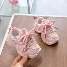 1 Pair Fashionable Baby Sneakers, Soft Breathable Fabric, Lightweight Cushioned Anti-Slip Sole, Caring For Baby's Little Feet. Multiple Colors Available, Suitable For Running And Jumping, Must-Have For Cute Babies! - Pink - View 2