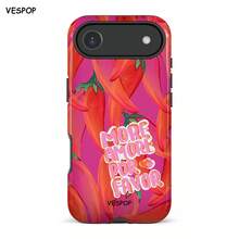 VESPOP Funda de teléfono a contraste de dulce y picante - Funda dura de doble capa a prueba de golpes con diseño brillante y vibrante de color rojo brillante de chile, adecuada para iPhone 17/16/15/14/13 Pro Max, Galaxy S26/S25/S24 Ultra, Pixel 10/9/8 Pro - Color mixto 1 - Ver 1