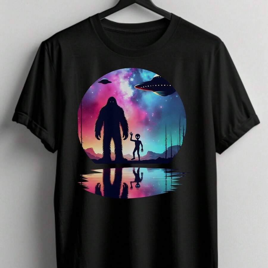 Bigfoot Alien Shirt: Outdoor Adventure Tee Unisex - Black - View 1