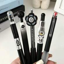 5支裝豪華Count系列馬卡龍色系凝膠墨水筆組，可愛筆記用0.5mm細尖可伸縮5支黑墨水筆，適用於書寫、日記、學校、辦公室文具，男女通用可愛風格筆，開學季高三適用 - YML - 查看 4