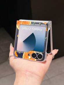 1pc Fashion Simple Matte PC Material Simple And Cute Fruit Orange Folding Phone Case, Can Protect And Prevent Falling For: SamsungGalaxy Zflip 3/Zflip 4/Zflip 5/Zflip 6/Zflip 7/ Razr 60/ Razr 50/ Razr 70/Galaxy Z Flip7 FE - Clear - View 3