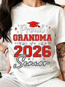 White T-Shirt With Red Cap And Diploma Design For 2026 Graduation Celebration - Gift For Graduating Grandmother - White - View 1