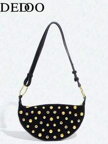 Dedoo 2025 New Fashion Rivet Decor Dumpling Bag, Korean Version Small Clown Casual Matte Unique Shoulder Crossbody Bag, Retro Style Suitable For Commuting, Daily Shopping And Practical Use - Black - View 13