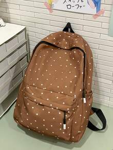 Vintage Polka Dot Girls Backpack | Red Nylon Daily Backpack, Adjustable Shoulder Straps & Multi-Pocket Design | School/Commute/Travel - Multicolor - View 12