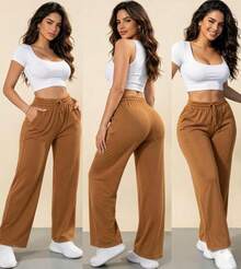 Women's Wide-Leg Pants, Woolen Pants, Winter/Cold Weather - 駝色 - 查看 1