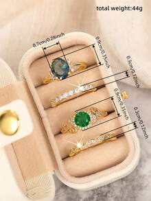 4pcs Cubic Zirconia Stone Ring Set With Gift Box, Suitable For Women, Applicable For Wedding, Engagement, Anniversary Party, Jewelry Valentine's Day Gift - 1# - View 5