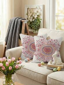 2 Pcs Boho Tropical Print Super Soft Pillow Covers Neutral Earthy Style Square Hidden Zipper Decorative Pillow Cases For Home Sofa Couch Living Room(No Filling) - Pink - View 4