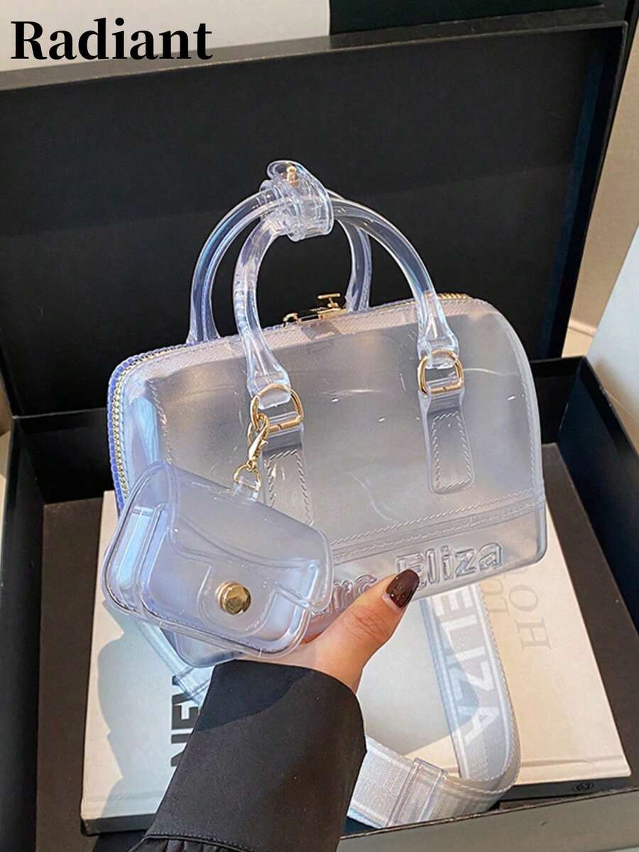 2pcs/Set Tas Bahu Transparan Jelly yang Dapat Diatur, Cocok untuk Perjalanan, Sekolah, Kerja, Kantor, Tas Selempang - MultiWarna - View 1