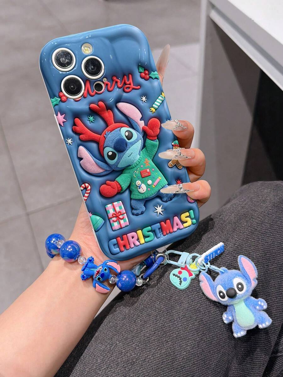 Disney Has Authorized, Phone Case - Chain Set, The Stitch Lilo & Stitch 3D Phone Case Plus A Silicone 3D Stitch Bracelet With Metallic Ring Removable Bracelet, Stitch And Angel Pattern, Compatible With Iphone17/16/15/14/13/12/11/XS/XR/X Plus Pro Max, A Stylish Cartoon Phone Case, The Perfect Gift Choice, Phone Protection, Durable Phone Cover, Great Gift For Friends And Family. - trắng - Xem 1
