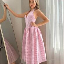 WNS  Vestido casual de mujer con espalda anudada a cuadros - Rosa - Ver 6