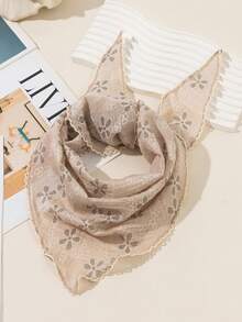 1pc Multicolor Romantic Floral Lace Silhouette Fringed Scarf, Fashionable Accessory For Spring/Summer Vacation, Picnic, Styling - Beige - View 6