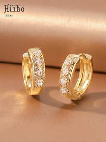 Hihho 1 Pair Geometric Zirconia Inlaid Criss-Cross Hoop Earrings, Luxurious Minimalist Style, Available In Silver And Gold Colors, Fully Paved Design With Layered Lines And Sparkling Diamonds, Suitable For Daily And Chic Outfits - Multicolor - View 7