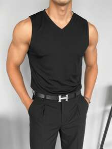 ZYNTH BALENO Chaleco sin mangas de cuello en V casual de verano para hombres, adecuado para gimnasio, deportes, ciclismo, correr - Negro - Ver 8