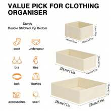 Fabric Drawer Organizer Set, Multi-Size Divider Storage Boxes For Underwear, Socks, Makeup, Home Closet Organization,Fabric Storage Divider Boxes For Home Bedroom, Closet, Dresser, Desk Organization, Space-Saving - Beige - View 5
