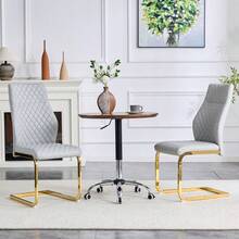 [Set Of 2] Dining Chairs With Diamond Pattern / Set Of 2 Modern Dining Chairs / High Backrest + Comfortable Seat Cushion / Non-Slip And Durable Metal Frame / Suitable For Dining Room, Living Room And Kitchen - 金色 + 淺灰色 - 查看 3