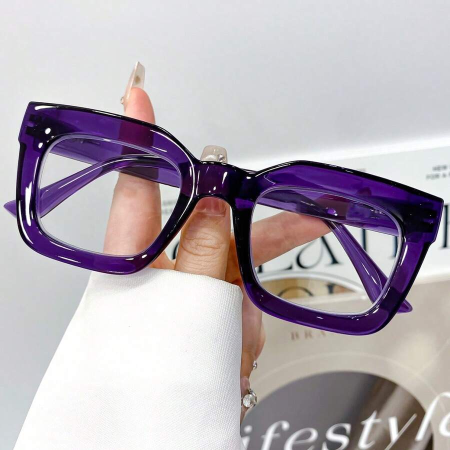 A Pair Of Fashionable Retro Square Glasses For Women And Men, High Quality, Simple And Versatile, Suitable For Everyday Casual Wear And As Decorative Eyewear - 紫色的. - 查看 1