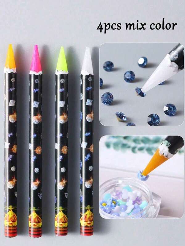 2|4pcs Nail Art Dotting Pen Set, Wax Pen, Rhinestone Dotting Pen, Dotting Pen, Nail Art Decoration | Precise Rhinestone Removal And Application Tool, Rhinestone And Sequin Inlay Pen | Home DIY Nail Art, Professional Nail Salon Use | Suitable For Nail Art Beginners, Nail Artists, Handmade Jewelry Makers, Holiday Essential, Travel Essential, Nail Artist Supplies, Nail Art Supplies