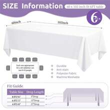 6/10/12/20 Pack White Table Cloth Rectangle 60x102 Inch Rectangular Table Cloths For 6 Foot Rectangle Tables, Wrinkle Resistant Polyester Fabric Tablecloth Washable Table Covers For Wedding Party (White/Black) - White - View 12