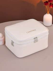 Bolsa de maquillaje de gran capacidad con compartimentos de varias capas, cierre de cremallera impermeable de PU, organizador portátil para el hogar y viajes - Multicolor - Ver 15