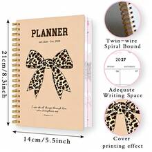 1PC A5 Back To School 2026.1-2028.12 Planner, Leopard Print Bow And Scripture Quote Design - Thickened Anti-Bleed Paper, Spiral Bound Portable Notebook, Suitable For Diary Recording, Goal Planning, Gel Pen And Marker Writing - 3N-bow - View 2
