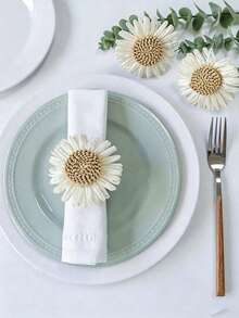 12/4/1pc Handmade Artificial Daisy Napkin Rings, Napkin Clips For Use At Tables, Weddings And Family Gatherings (With Sunflower Pattern) - Multicolor - View 1