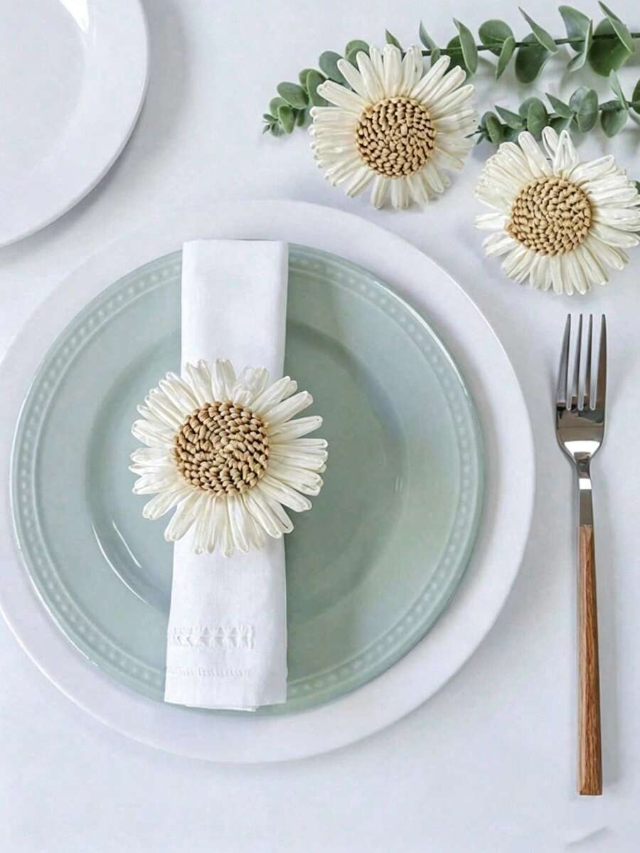 12/4/1pc Handmade Artificial Daisy Napkin Rings, Napkin Clips For Use At Tables, Weddings And Family Gatherings (With Sunflower Pattern) - Multicolor - View 1