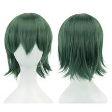 Pelucas sintéticas Unisex de 12 pulgadas, pelo corto para Cosplay, pelucas para con flequillo, rosa, Rubio, naranja, disfraz de Halloween, peluca Q2OF - Lino de ceniza - Ver 9