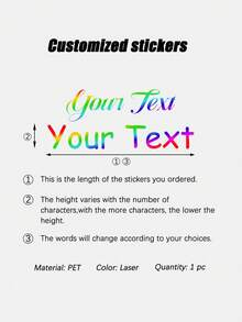 Customized Text Name Sticker For Car Bumper Window And Motorcycle, Matte Finish Personalized Decal For Flat Surfaces, Holographic Waterproof Vinyl Letters For Laptop Truck Helmet And Home Office Decor - Multicolor - View 12