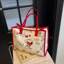 SNOOPY 女款大容量帆布托特包，新款卡通史努比印花單肩手提包，外出購物袋 - D - 查看 1