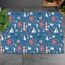 1 pieza, Decoración del hogar, Estampado de patrón náutico, Alfombra de barro de diatomeas, Fácil de limpiar, Impresión 3D rectangular, Adecuada para entrada, sala de estar, cocina, dormitorio, pasillo, baño, lavandería - Alfombra de poliéster, Adecuada para decoración del hogar interior y exterior - Multicolor - Ver 6