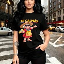 Camiseta de mujer con estampado de flor de cempasúchil y mariposas coloridas - diseño festivo y elegante, ajuste cómodo y suave para el clima caluroso - ideal para el Día de Muertos, reuniones familiares, fiestas casuales y regalo perfecto para mamá, - Negro - Ver 8