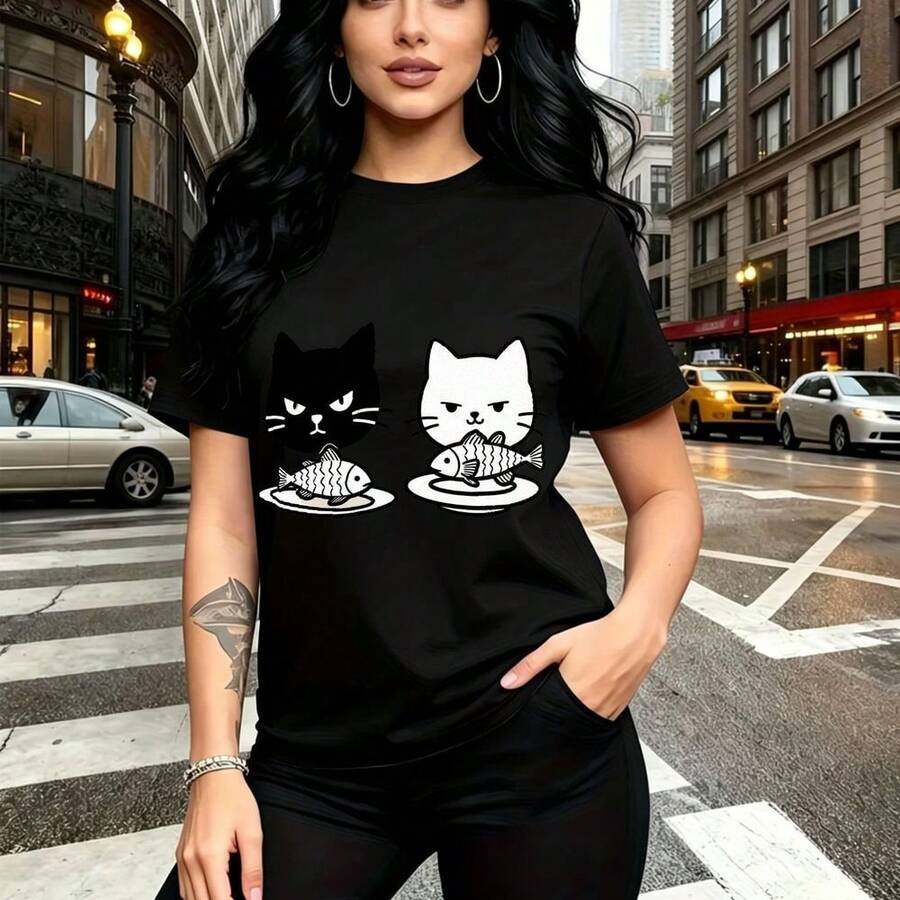 Camiseta de mujer con estampado floral vibrante y aves tropicales - diseño fresco y colorido, ajuste cómodo y relajado, estilo bohemio y veraniego - ideal para fiestas de verano, paseos por la playa, reuniones familiares y regalo perfecto para mamá, - Negro - Ver 1