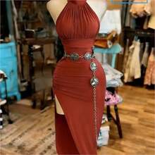 Women Midi Dresses - Red - View 4