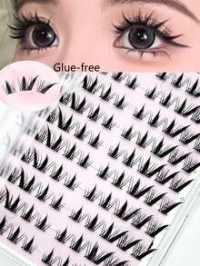 100Pcs Glue-Free Fox Lashes, Slant Design With Black Band, Reusable For Daily Makeup - View 5