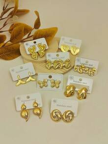 Boucles d'oreilles vintage dorées pour femmes, boucles d'oreilles pendantes longues en forme de goutte d'eau en acier inoxydable, bijoux de plage imperméables pour vacances d'été, bijoux de vacances pour femmes - Doré - Voir 5