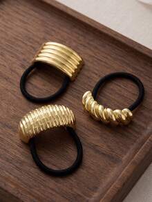 1 Peça/Conjunto de 6 Peças Elásticos de Cabelo Metálicos Minimalistas e Elegantes - Multicolorido - Visão 4