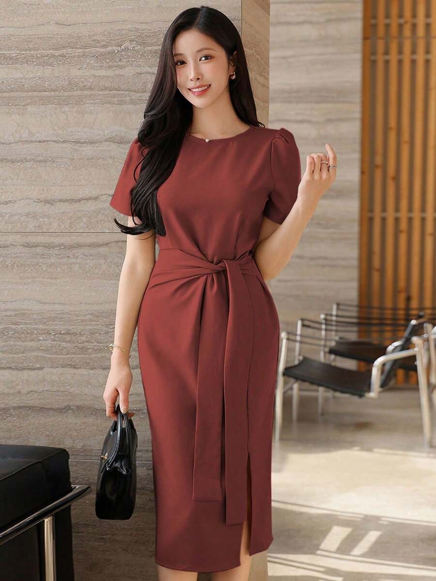 Women Midi Dresses - Bordeaux - View 1