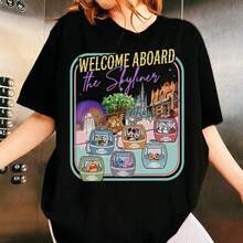 Disney Women's And Men's T-Shirts Skyliner Gondola Characters And Parks Printed Oversized T-Shirts, 100% Cotton Retro Short-Sleeved Casual Shirts, And Graphic Printing T-Shirts For Disney Park Travel Matching Outfits - màu đen - Xem 1