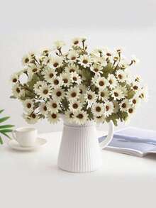 1pc Artificial Silk Daisy Ball Bouquet, Bridal Hand Bouquet, Valentine's Day Gift, Birthday Party Decoration, Wedding Flower Basket, Bridal Bouquet, Home Decor, Restaurant Bedroom Windowsill Vase Decoration, New Year Decoration - White - View 1