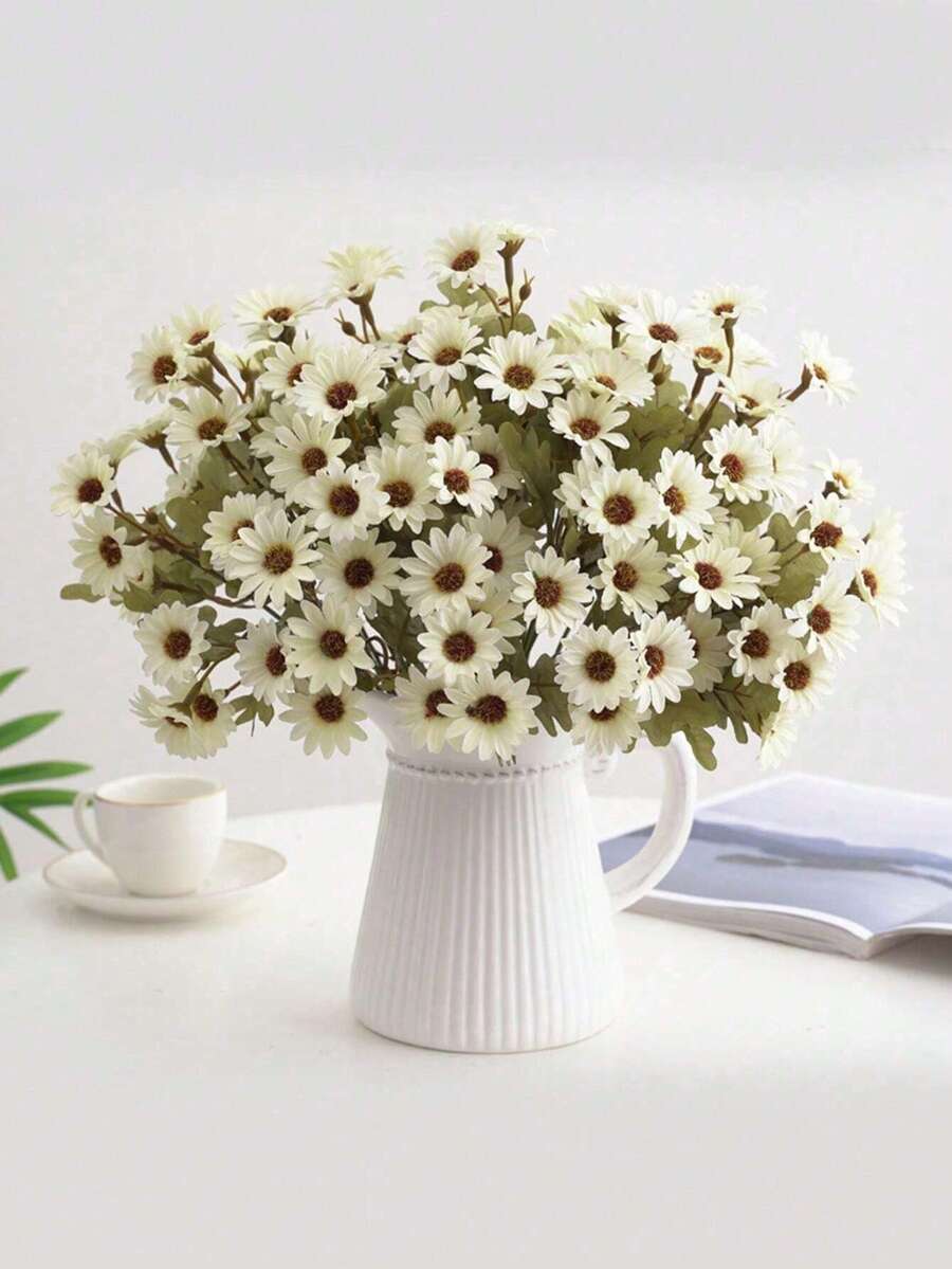 1pc Artificial Silk Daisy Ball Bouquet, Bridal Hand Bouquet, Valentine's Day Gift, Birthday Party Decoration, Wedding Flower Basket, Bridal Bouquet, Home Decor, Restaurant Bedroom Windowsill Vase Decoration, New Year Decoration - White - View 1