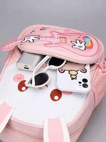Student Backpack New Cartoon Pattern Pink Rabbit Print Backpack Small Schoolbag Lightweight Comfortable Fashionable Backpack - Pink - View 6