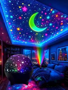 7-Color Star & Moon Projection Lamp, Suitable For Bedroom, Gaming Room, Living Room As Night Light - Fantasy Theme, Desktop Installation, Battery-Free, Fits 11 Holidays - Multi-color light - View 8