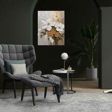 Pintura al óleo texturizada 2D plana, pintada a mano, moderna y minimalista "Naranja reflexivo" - Sin marco, adecuada para decoración de pared de sala de estar, comedor, dormitorio - Arte de óleo puro con tonos naranjas, abstracto contemporáneo para decoración - Enmarcado - Ver 2